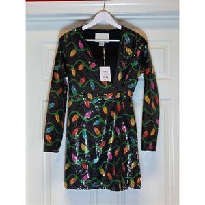 Urban Heritage Black Sequin Christmas Lights Wrap Dress sz S NWT